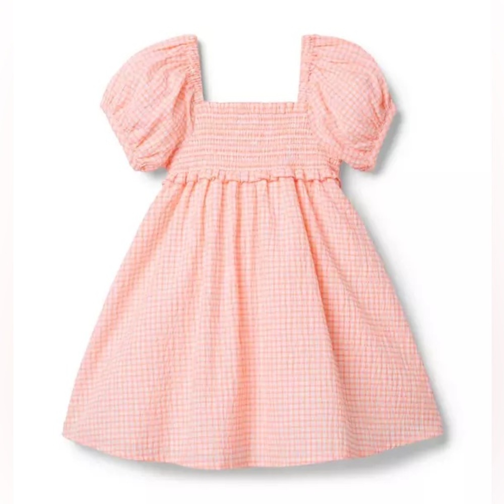 Janie and Jack Gingham Getaway Dress Toddler Girls Dress Seersucker Lily pink 4T